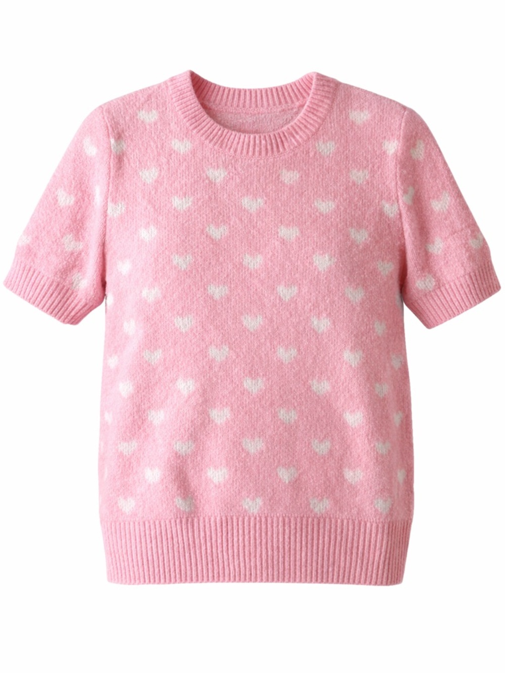 NWT CeCe Women’s Pink Heart Sweater Short Sleeve Knit Soft Pullover Size Small